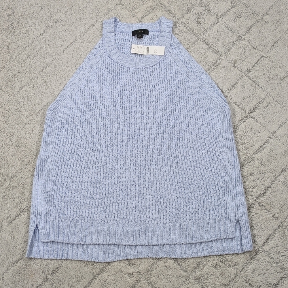 J. Crew Sweater Women's XL Blue Light Tank Top High Neck Fitted Knit Boucle